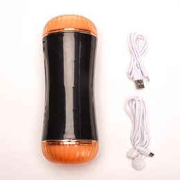 Masturbator Z Wibracją Dwustronny Wagina Anus Cyberskóra Ładowany Usb Czarny