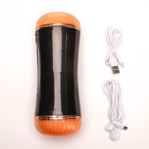 Masturbator Z Wibracją Dwustronny Wagina Anus Cyberskóra Ładowany Usb Czarny