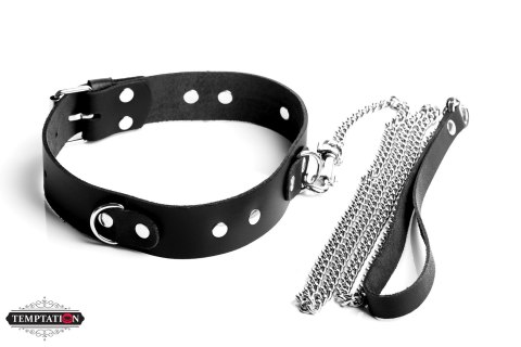 SKÓRZANA OBROŻA SMYCZ ŁAŃCUSZEK 115 CM ZESTAW