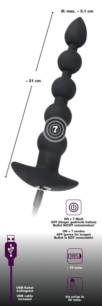 KORALIKI ANAL Z WIBRACJAMI 7 FUNKCJI 21 CM USB