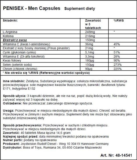 SUPL.DIETY-PENISEX - MEN CAPSULES, 40 CAPSULES SUPL.DIETY-PENISEX - MEN CAPSULES, 40 CAPSULES