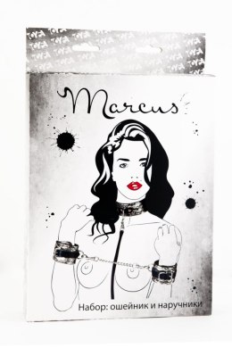 WIĄZANIA-MARCUS 716011 SET COLLAR WITH HAND CUFFS METAL CHAIN TRACERY SILVER BDSM VALENTINE DAY