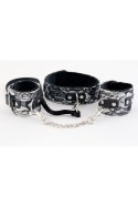 WIĄZANIA-MARCUS 716011 SET COLLAR WITH HAND CUFFS METAL CHAIN TRACERY SILVER BDSM VALENTINE DAY