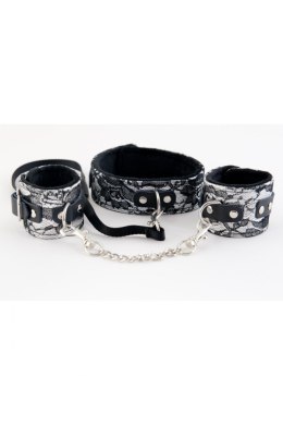 WIĄZANIA-MARCUS 716011 SET COLLAR WITH HAND CUFFS METAL CHAIN TRACERY SILVER BDSM VALENTINE DAY