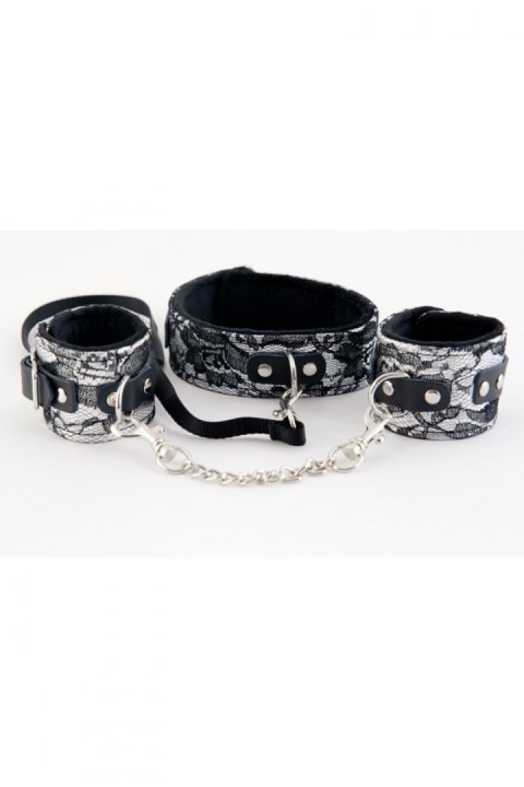 WIĄZANIA-MARCUS 716011 SET COLLAR WITH HAND CUFFS METAL CHAIN TRACERY SILVER BDSM VALENTINE DAY WIĄZANIA-MARCUS 716011 SET COLLAR WITH HAND CUFFS METAL CHAIN TRACERY SILVER BDSM VALENTINE DAY