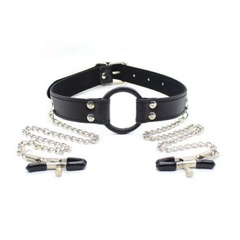 Stymulator-Ring Gag + Nipples Clamps (black) Stymulator-Ring Gag + Nipples Clamps (black)