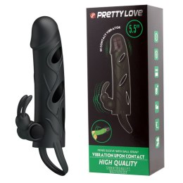 PRZEDŁUŻKA NA PENISA DUŻA GRUBA NAKŁADKA POSZERZA PRETTY LOVE - PENIS SLEEVE WITH BALL STRAP VIBRATION BLACK