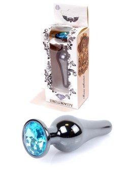 PLUG-JEWELLERY DARK SILVER BUTT PLUG- LIGHT BLUE