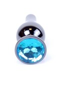 PLUG-JEWELLERY DARK SILVER BUTT PLUG- LIGHT BLUE