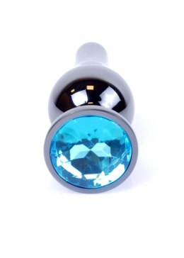 PLUG-JEWELLERY DARK SILVER BUTT PLUG- LIGHT BLUE