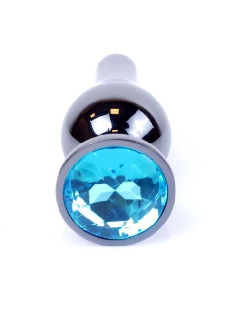 PLUG-JEWELLERY DARK SILVER BUTT PLUG- LIGHT BLUE PLUG-JEWELLERY DARK SILVER BUTT PLUG- LIGHT BLUE