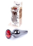 PLUG-JEWELLERY DARK SILVER BUTT PLUG- RED