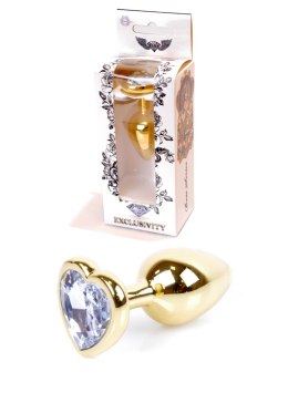 PLUG-JEWELLERY GOLD HEART PLUG- CLEAR