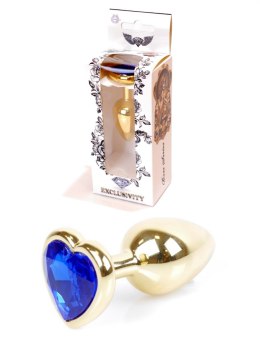 PLUG-JEWELLERY GOLD HEART PLUG- DARK BLUE