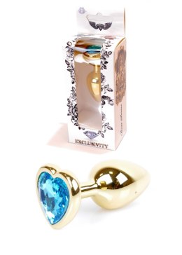 PLUG-JEWELLERY GOLD HEART PLUG- LIGHT BLUE
