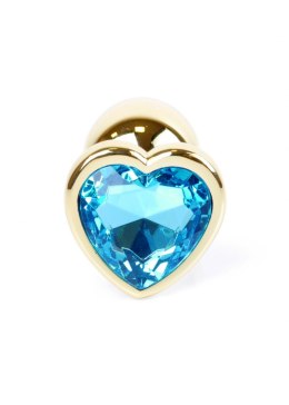 PLUG-JEWELLERY GOLD HEART PLUG- LIGHT BLUE
