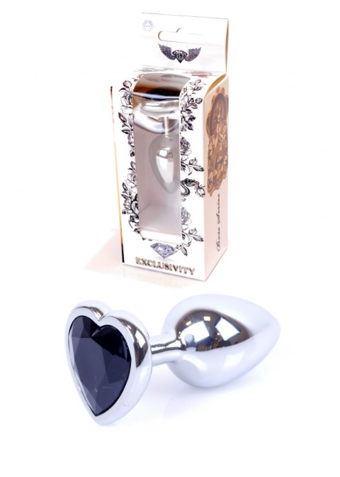PLUG-JEWELLERY SILVER HEART PLUG- BLACK
