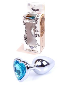 PLUG-JEWELLERY SILVER HEART PLUG- LIGHT BLUE