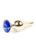 PLUG-JEWELLERY GOLD BUTT PLUG- DARK BLUE