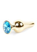 PLUG-JEWELLERY GOLD BUTT PLUG- LIGHT BLUE