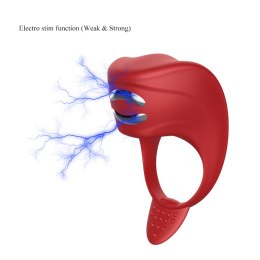 PIERŚCIEŃ EREKCYJNY SEX RING WIBRACJE STYMULATOR WIBRATOR-SILICONE RING RED USB 7 FUNCTION + ELECTRO STIM / REMOTE CONTROL